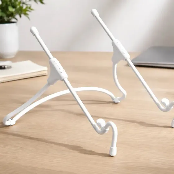Suporte ergonômico Octoo branco e ajustável para notebook.