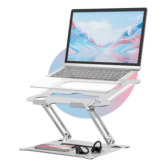 Suporte Tippi articulável de alumínio para notebook de até 17 polegadas.